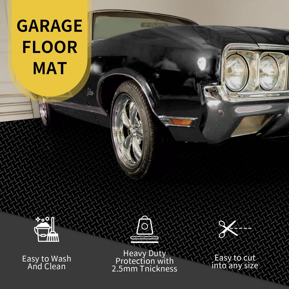 Premium Garage Floor Mat, Commercial Grade Heavy Duty Parking Mat for Garage Floor, Golf Cart Parking, Water/Stain Resistant Floor Runner (Black Diamond, 8 x 6.5 Feet)