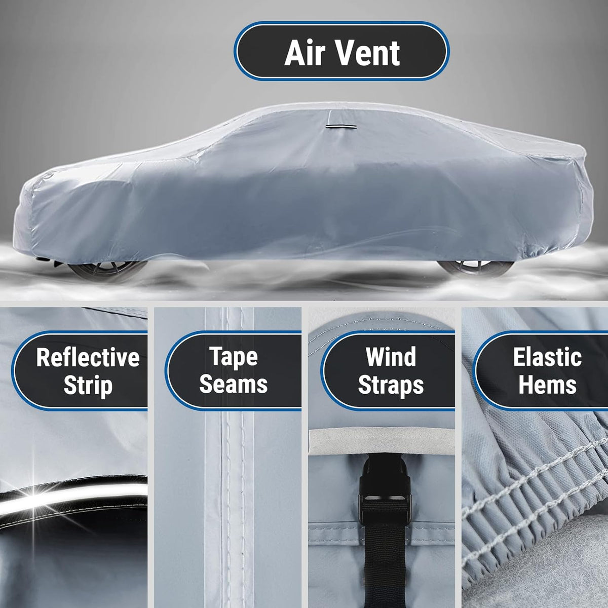 iCarCover Custom Car Cover for Chevy Chevelle Wagon (1964-1967) Waterproof All Weather Rain Snow UV Sun Protector Full Exterior Indoor Outdoor Car Cover (Stripe - Gray/Black)