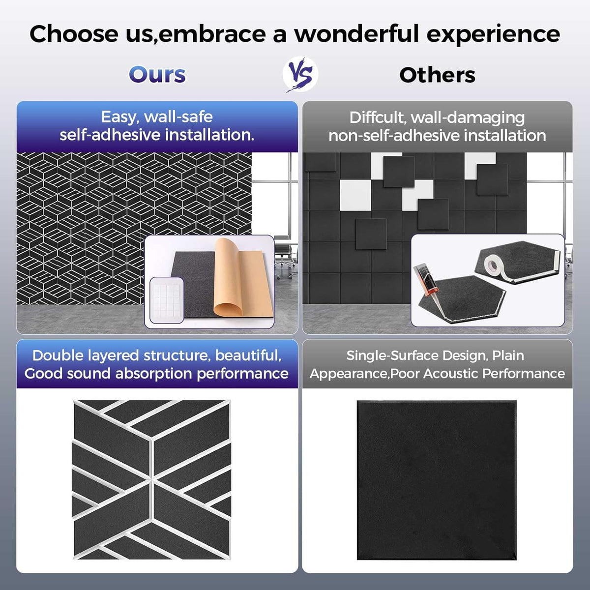 12 Pack 2-Layer Soundproof Wall Panels, 12 x 12 x 0.43 in Sound Proof Foam Panels for Walls, 1.1lb/ft* High Density, Thicker 0.43 in, 3D Acoustic Panels,Artistic Noise Dampening Panels Black&White