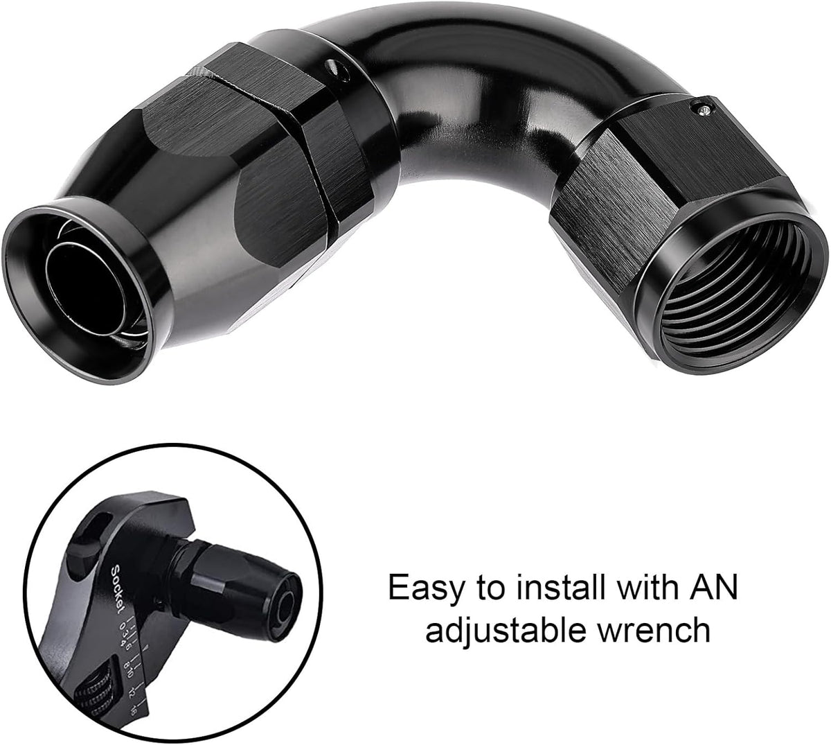 EVIL ENERGY 12AN 120 Degree PTFE One Piece Full Flow End Hose Fitting Aluminum Black