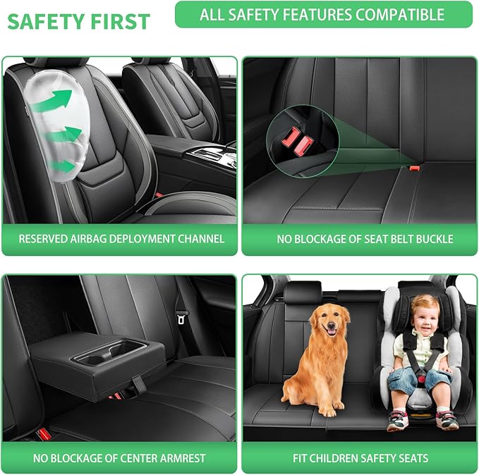 Fit Highlander Car Seat Covers for Toyota Highlander 2007-2026 -Upgraded Premium Waterproof & Breathable Leather,Airbag Compatible,All-Weather Seat Cushion Protector,2 Front/Black-Grey