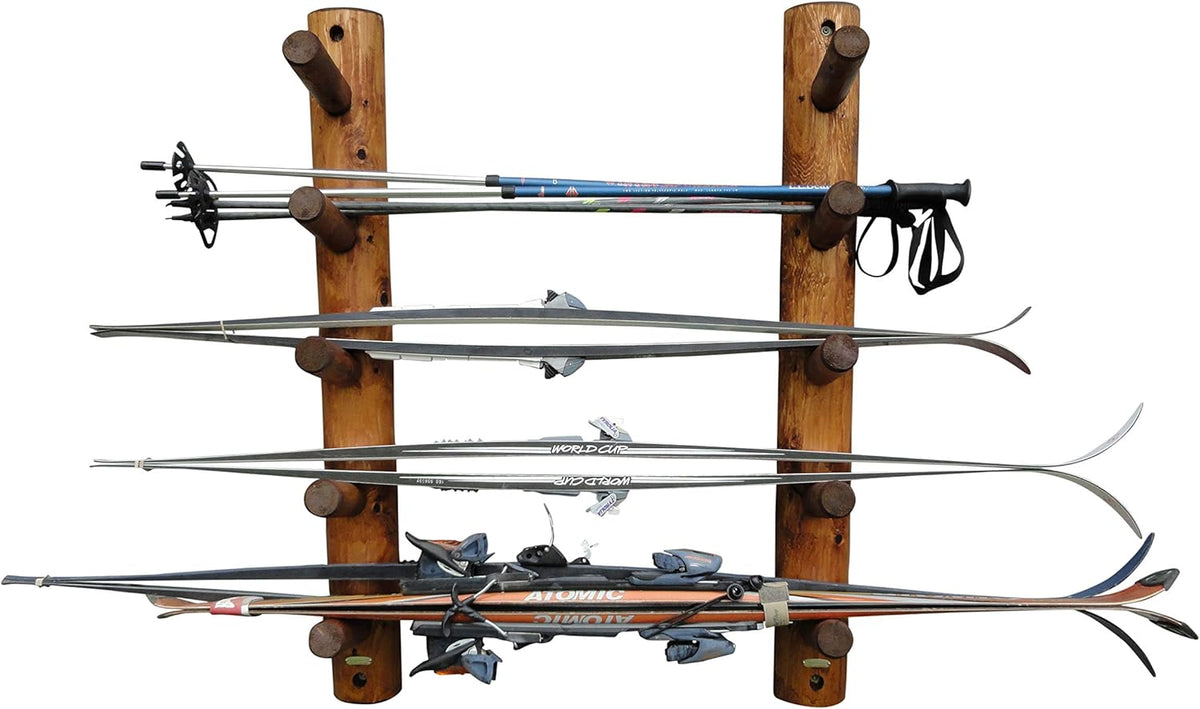 10-Place Wall-Mounted Ski Log Racks - Skis Wall Mount Garage Racks, Indoor & Outdoor Vertical Ski Holders for Walls, Hangers for Skis Indoor Storage Rack, Garage Hanging Rack - Canyon Brown