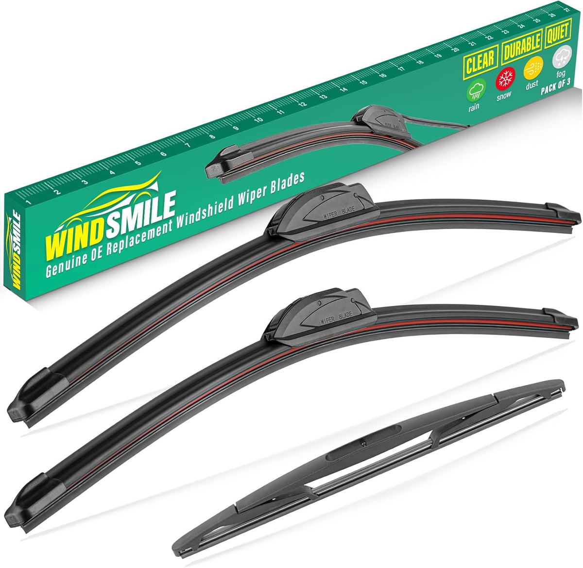 24" 22" 12" Windshield Wiper Blades Replacement for Ford Flex 2009-2019 Premium All Weather Front Rear Wipers Set - OEM Quality (Pack of 3)