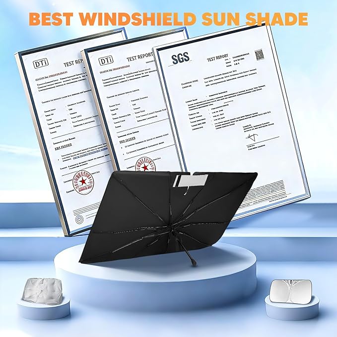 KUST Custom Fit Windshield Sun Shade Umbrella for Hyundai Santa Fe 2019-2023 | Foldable Sunshade with Bendable Handle | Blocks Heat & UV Scratch Resistant Keep Cool Sunshield