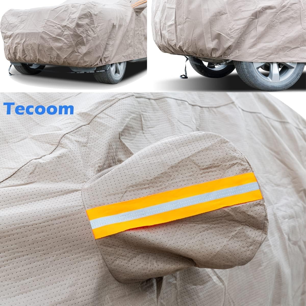 Tecoom Thick Shell Car Cover Super Breathable-Waterproof Windproof Snow Sun Rain UV Protective Outdoor All Weather Fit 170-190 Inches Length Sedan