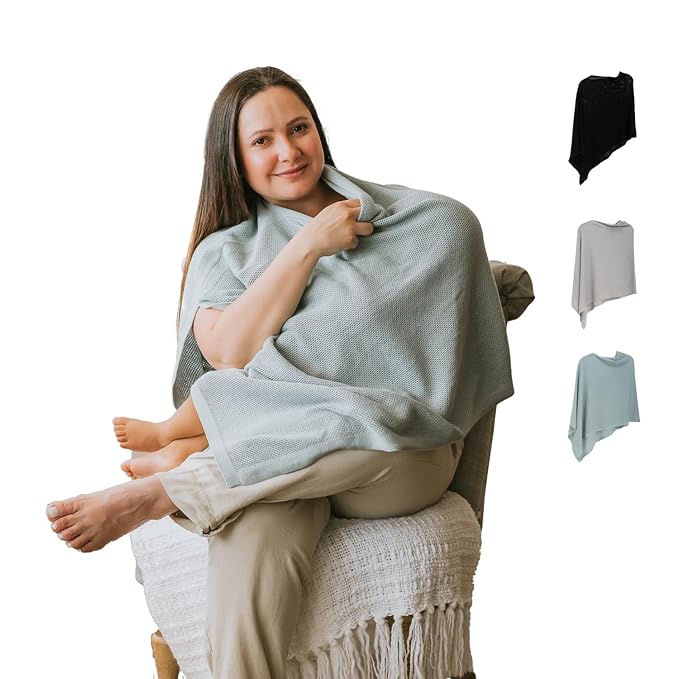 100% Cotton - Breathable Nursing Cover Up for Breastfeeding - Privacy Nursing Covers - Breastfeeding Must Haves - Ponchy by Gold Mamas - Versatile Nursing Shawl for Baby Feeding (Blue)