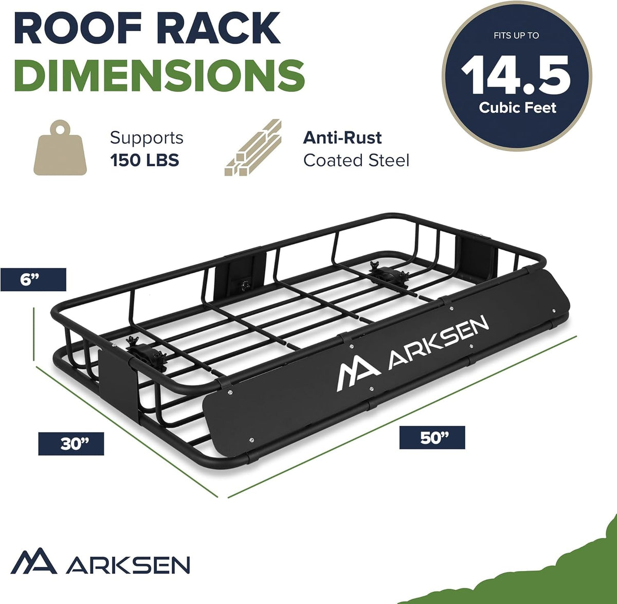 ARKSEN 30 x 50 x 6 Inch Universal Extra Wide 150LB Heavy Duty Roof Rack Cargo with Extension Car Top Luggage Holder Carrier Basket for SUV, Truck, & Car Steel Construction