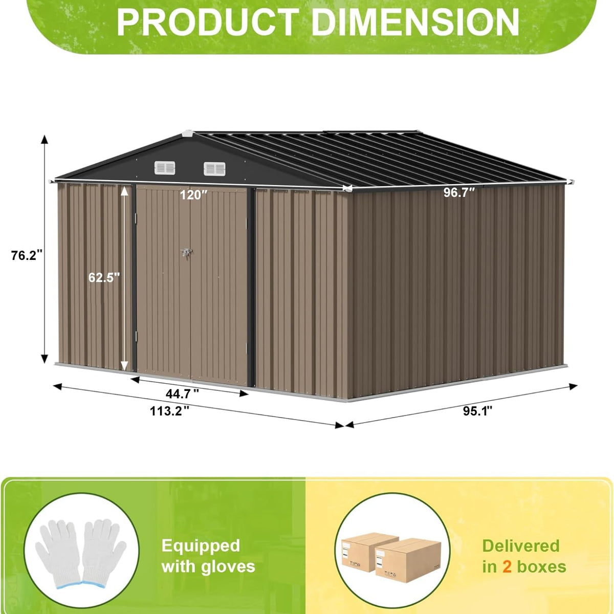 JUMMICO 8 x 10 FT Outdoor Storage Shed, Large Metal Garden Shed & Tool Sheds for Backyard Garden Patio Lawn (Brown)
