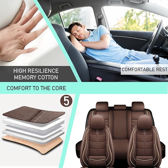 Leather Car Seat Covers Fit for Toyota Prius c 2012-2019, 5 Seater Car Seat Cover, Premium Waterproof, Scratch Resistant Car Interior Accessories (Full Set Coffee)