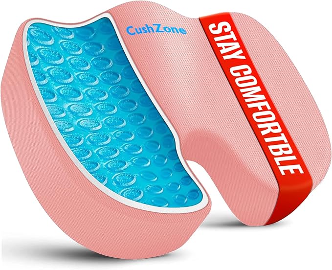 Office Chair Seat Cushion, Cooling Gel Enhanced Memory Foam Cushion for Long Sitting - Back, Sciatica, Coccyx, Tailbone Pain Relief Pillow - for Office, Gaming, Car, Wheelchair - Pink, X-Large