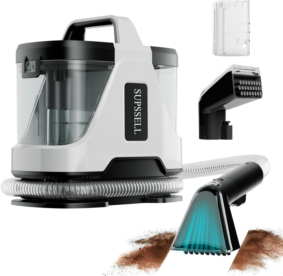 Carpet Spot Cleaner Machine, 16Kpa Portable Deep Cleaner with 62oz Tank and for Carpets, Upholstery, Pet Hair，Includes 2 Brushes, Extension Hose (White)