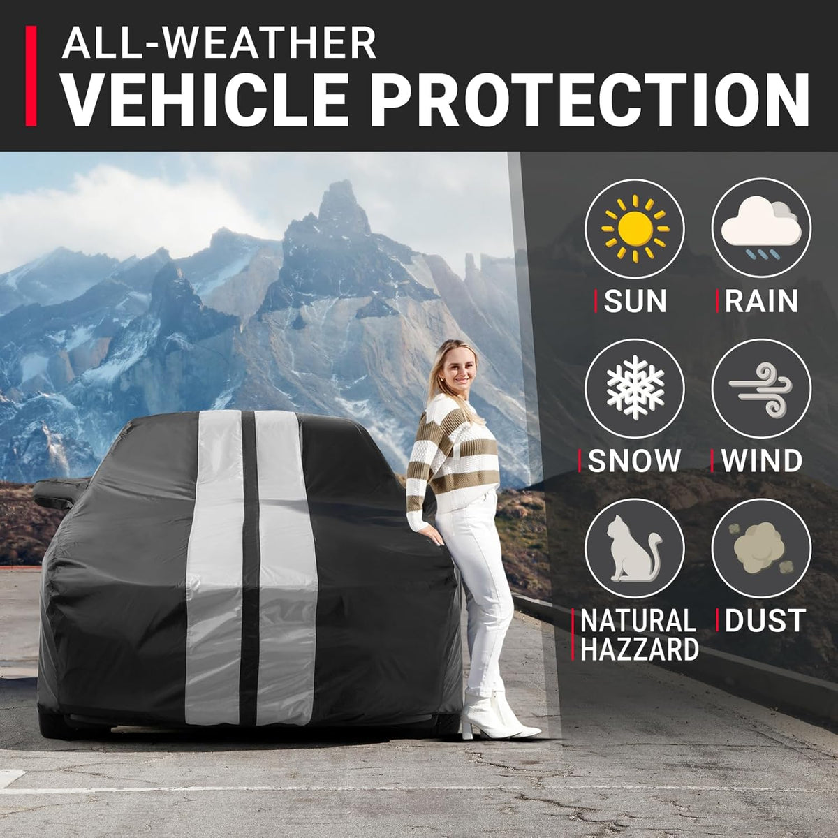 iCarCover Custom SUV Cover for Pontiac Trans AM (1991-1997) Waterproof All-Weather Rain Snow UV Sun Protector Full Exterior Indoor Outdoor Car Cover (Stripe - Black/Gray)