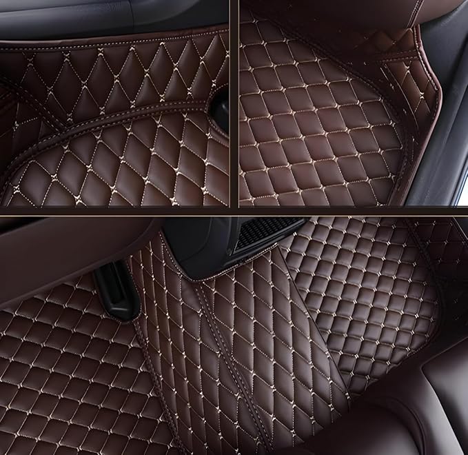 Customize Car Floor Mats for 99% Sedan SUV Sports Car All Weather Leather Full Coverage Waterproof Non-Slip Vehicle Lining Pads (All Black Splicing)
