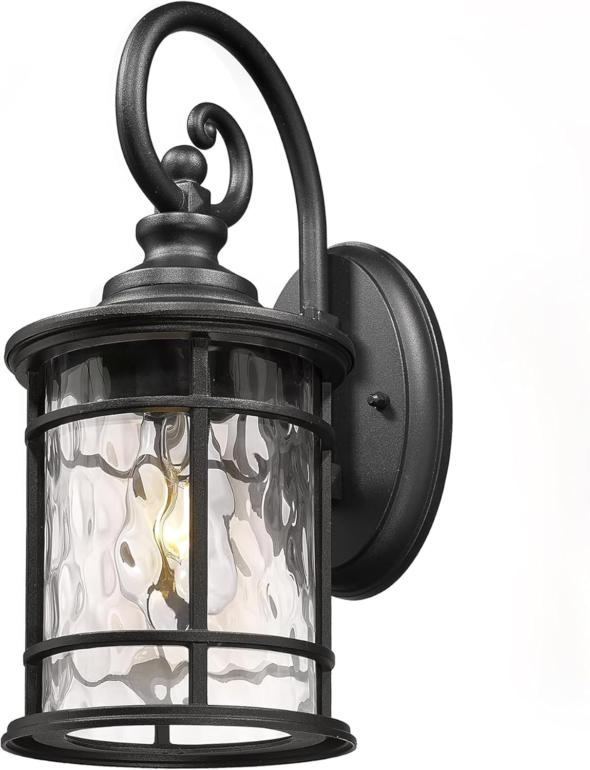 Emliviar Farmhouse Outdoor Light Fixture, 15.5" Exterior Lighting Fixtures with Water Ripple Glass, Die-Casting Aluminum in Black Finish, XE229B-WG BK