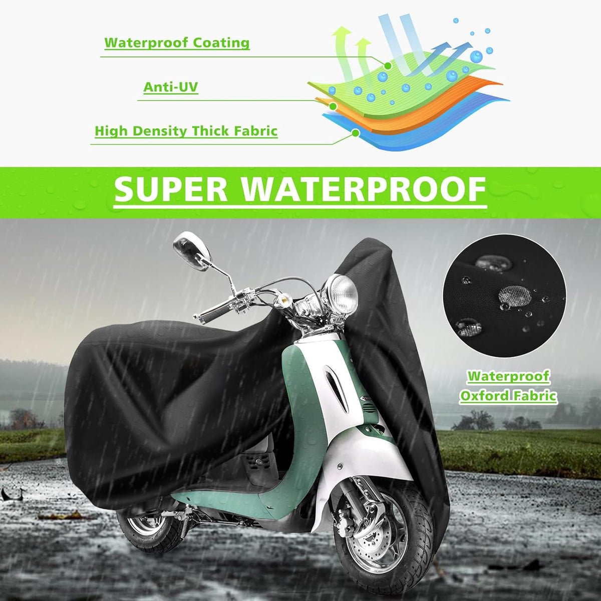 COVERVIN Scooter Waterproof Cover Outdoor, Moped Cover & Vespa Cover for Honda Ruckus Yamaha 72″ Long (S)