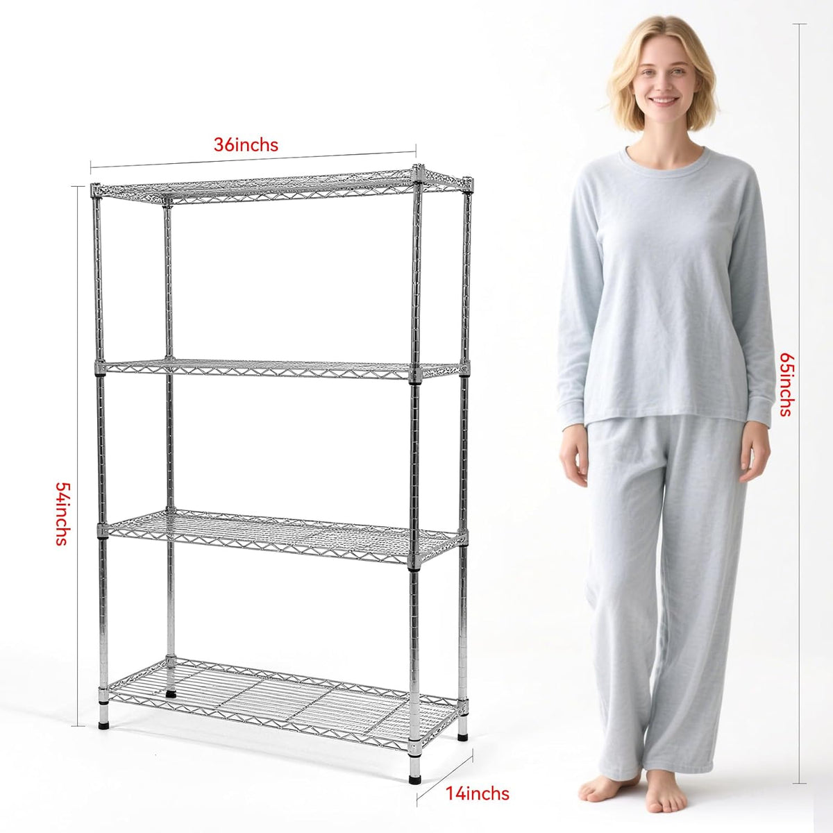 Heavy-Duty 4 Tiers Chrome Steel Wire Shelving NSF Certified. Adjustable Storage Rack for Kitchen,Garage,and Laundry Utility Room (Chrome-4Tiers-36x14x54)