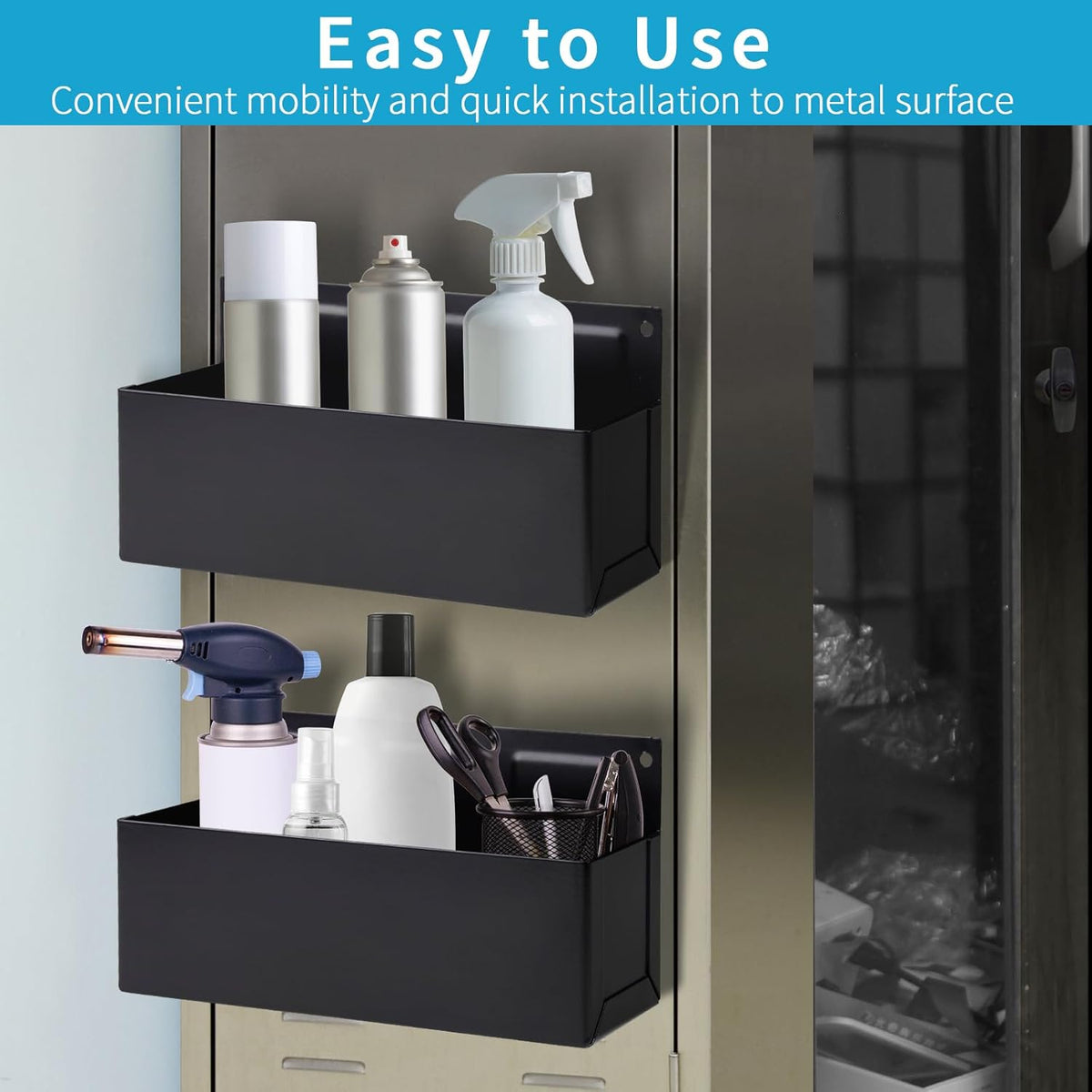 Magnetic Aerosol Spray Can Holder, Magnet Toolbox Bottle Holder, Tool Box Storage Rack for Garage and Home, Craft Workspace, Mechanic Paint Bottle Can Organizer, Black, 3"x8.3"