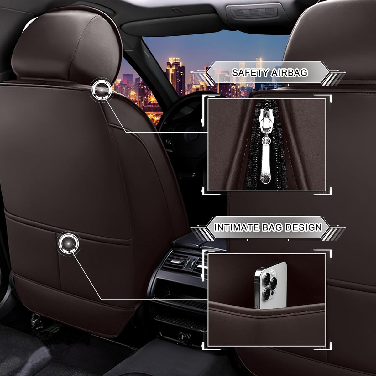 Car Seat Covers for Chrysler Pacifica 2004-2025, Stylish Sport Seat Cover, Premium Nappa Leather Car Seat Cover. Automobile Seat Covers Sets.(Standard 2 Seats/Coffee Color)