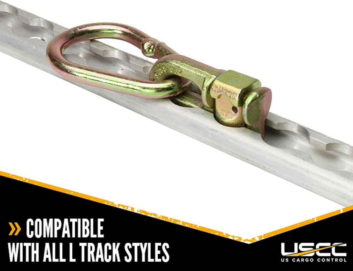 US Cargo Control Double Stud L Track Fittings with Pear Link (100-Pack), 5,000 Pounds Break Strength, Use with L Track Rails in Truck Bed or Trailer, Automatic Locking with Spring Release