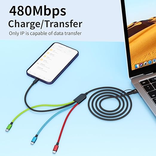 Travel 4 in 2 Multi Charging Cable with Dual Type-C, USB A/USB C Chargers for Multiple Devices, Multiple Charger Cord Compatible with Most Cell Phones/Tablets and More (1Pack, 5FT)
