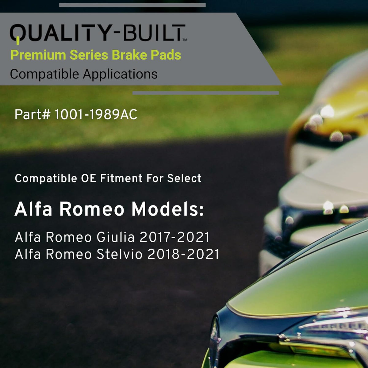 Premium Ceramic Rear Brake Pads (1001-1989AC) Compatible with Alfa Romeo Giulia 2017-2021, Alfa Romeo Stelvio 2018-2021