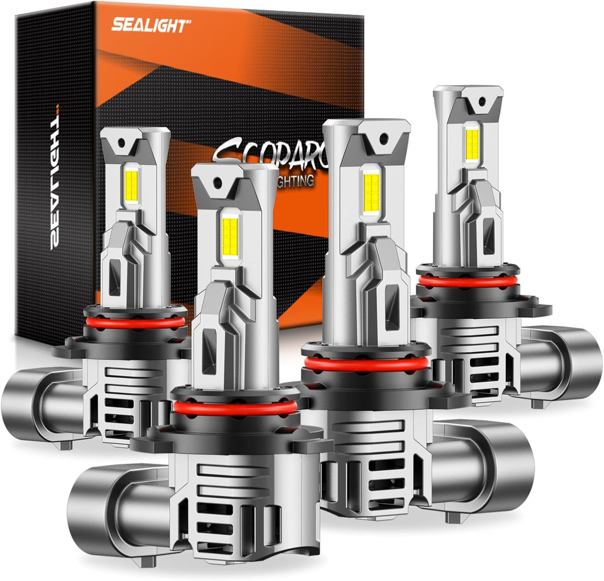 SEALIGHT 9005 9006 Bulb, 60000LM 6500K with Cooling Fan, 1:1 Design Fog Light Bulb, 60000+ Hours Lifspan, 3-MIN Plug-N-Play, Pack of 4