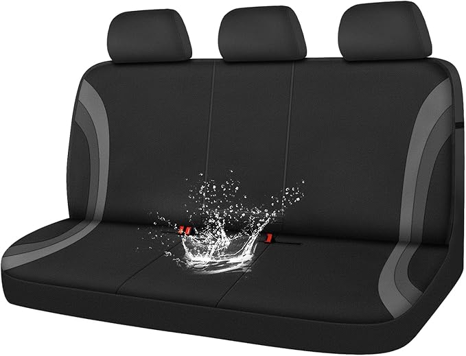 CAR PASS EVA Waterproof Back Seat Cover,Gray Bench Seat Cover, Rear Seat Cover Universal Fit for Cars Sedans SUVs Vans Truck 95% Automotive Interior Backseat Car Covers (Rear,Black and Gray)