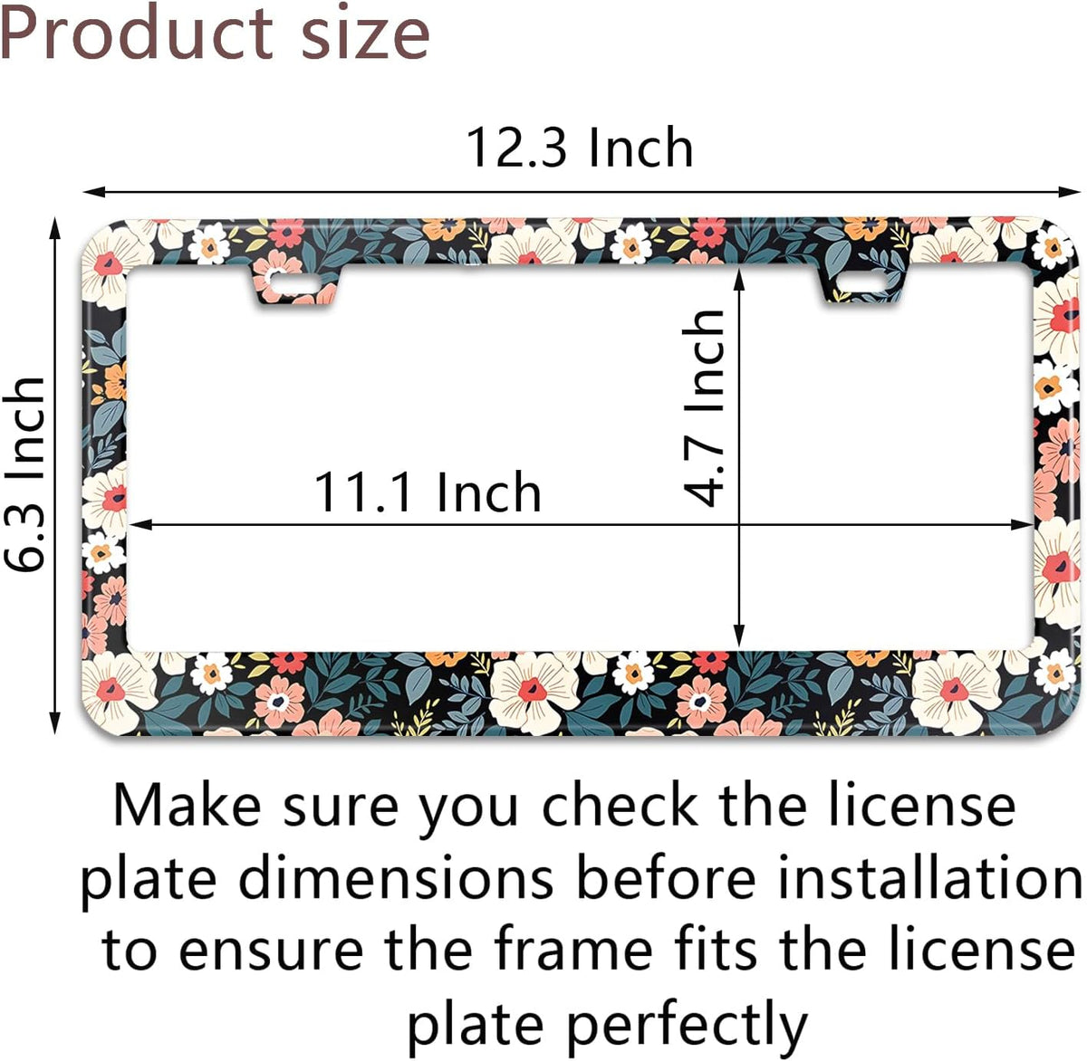 Folk Floral License Plate Frame Colorful Flowers Stainless Steel License Plate Frames Holder Covers Rust-Proof Auto Parts Decoration with Screws License Plate Holder for Car Accessories 12x6 Inch