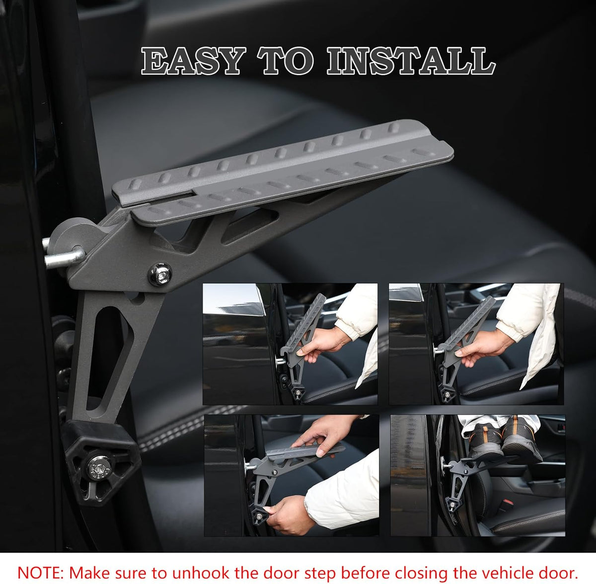 COWVIE Foldable Car Door Step Stand Pedal - Access to Vehicle's Top Roof Both Feet Stand Pedal Ladder for Most SUV Truck Jeep Black