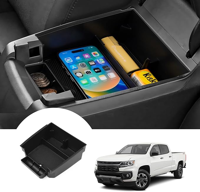 Autorder Center Console Organizer for 2023-2026 Chevy Chevrolet Colorado/GMC Canyon Accessories Armrest Storage Box Secondary Insert Tray with Anti-Slip Mats