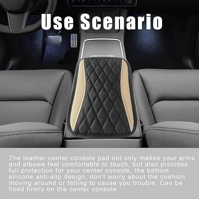 Car Center Console Cover, Universal Leather Waterproof Armrest Seat Box Cover Protector, Comfortable Car Decor Accessories Fit for Most Cars, Vehicles, SUVs-khaki