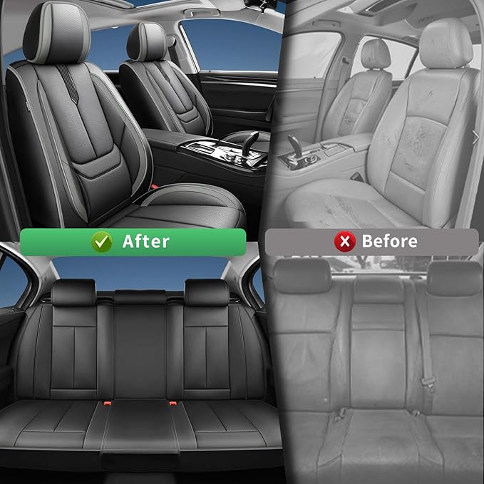 Fit Accord Car Seat Covers for Honda Accord 2003-2024 2025 2026 -Upgraded Premium Waterproof & Breathable Leather,Airbag Compatible,All-Weather Seat Cushion Protector,2 Front/Black-Grey