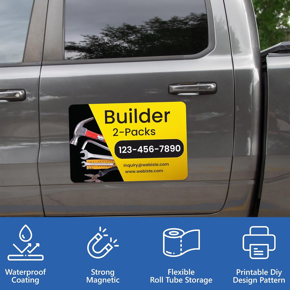 Custom Car Magnet Signs for Businesses (18"x24" Builder) 2 pk - Personalized Car Magnets for Builder, Contractor and Advertising - Advertising Magnets for Cars Door - Professionally Printed