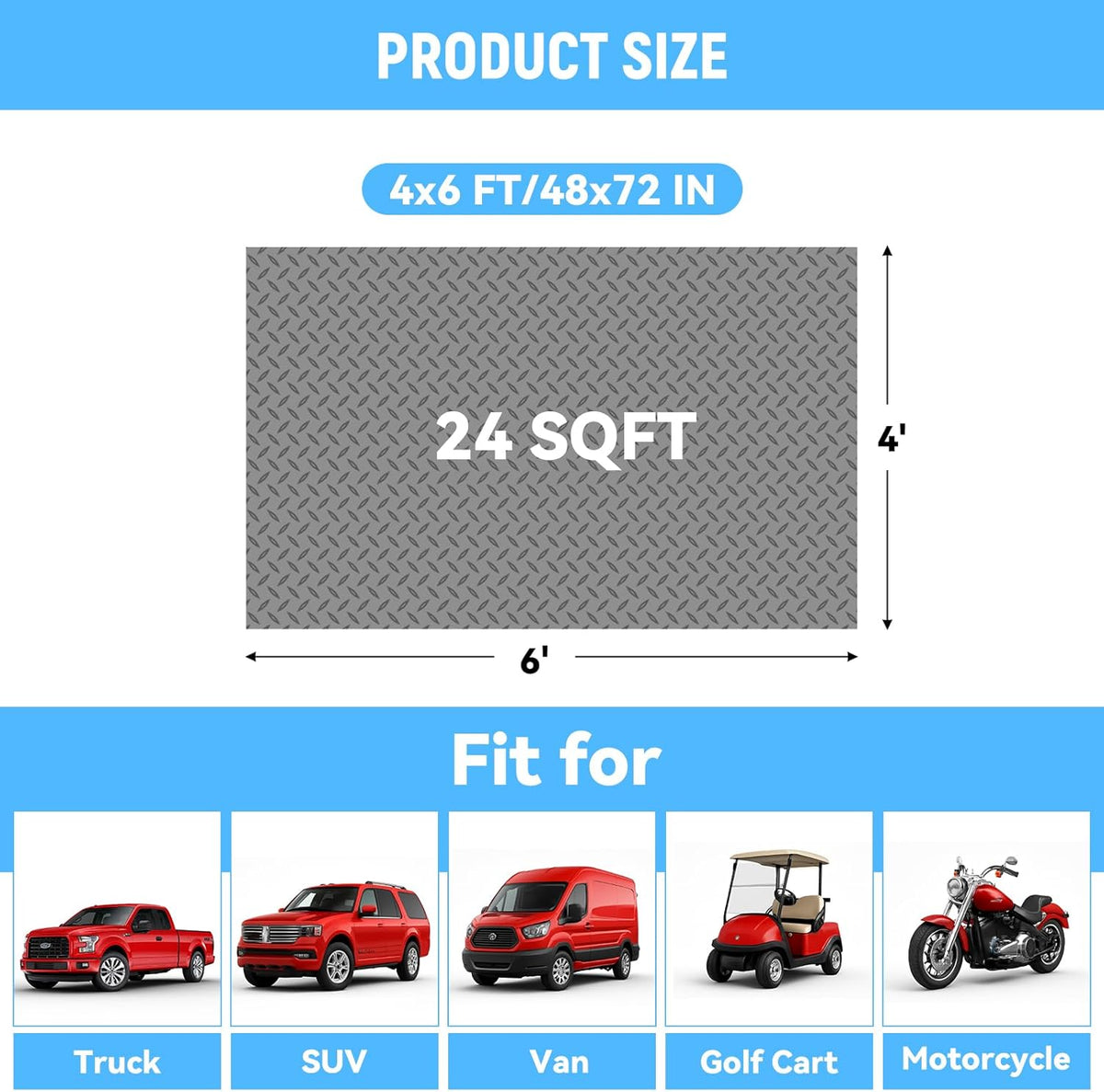 4x6 FT Garage Floor Mat,2.8mm Thickened PVC Flooring Roll for Under Car,24 SQFT Diamond Plate Gray Garage Mats for Truck,Trailer,SUVs,Van,Golf Cart,Motorcycle（Included Tapes）
