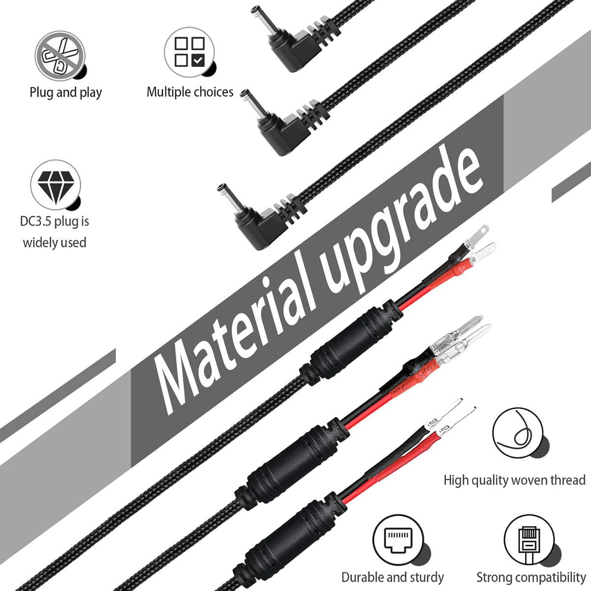 3 Types of DC3.5 Radar Detector Hardwire Power Cord Mirror Wire Plug Tap,with Inline Fuse Holder,Compatible with Cobra Escort Beltronics Uniden Whistler Valentine One Radar Detector (DC3.5-13.6'')