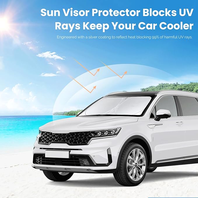 Custom Fit Sorento Windshield Sunshade for 2021-2024 2025 2026 KIA Sorento Front Window Shades Cover for Windshield Sun Visor Protector 210T Reflector Block Heat and Sun Protection Cooler Accessories