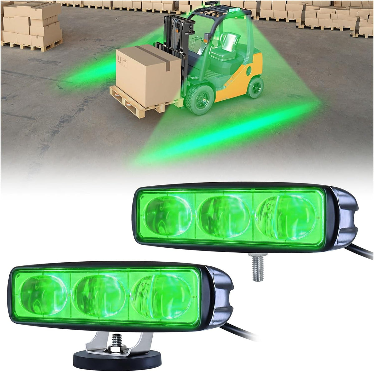 2Pcs Forklift Safety Light Green, 30W Straight Line Forklift and AGV Safety Indicator Warehouse Hazardous Area Warning Light for Warehouse and Industrial Use (DC 10-100V)