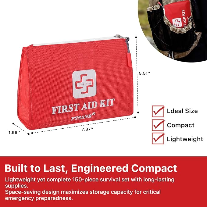 Small First Aid Kit, 150 Piece with Foil Blanket & Scissors, Mini First Aid Bag for Emergency, Home, Camping, Travel, Sports, Office, Outdoor, Car, School