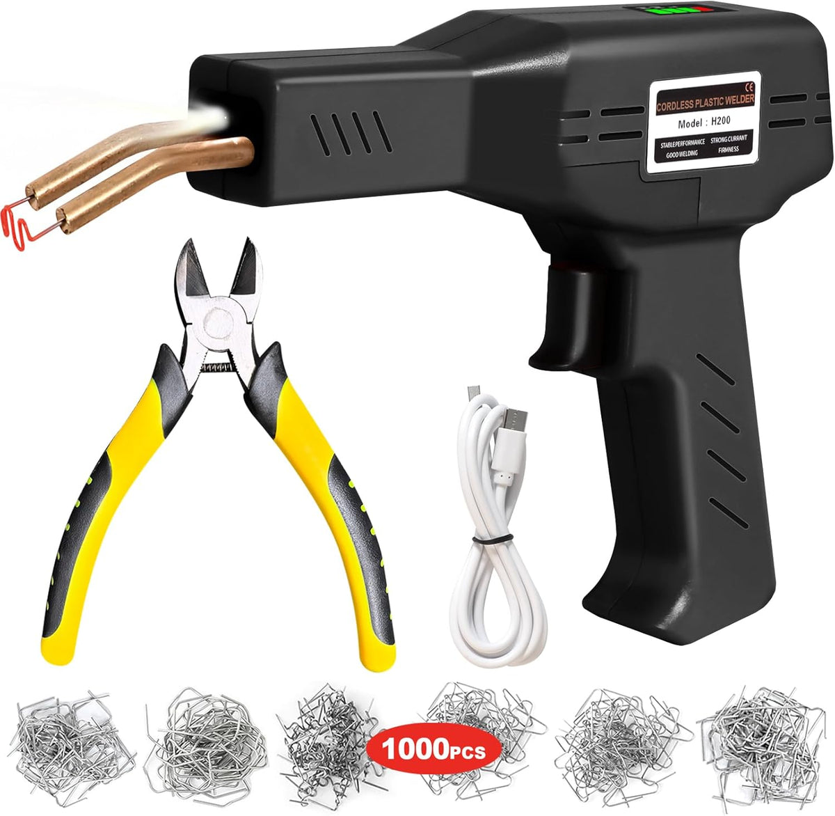 Upgraded 220W Cordless Plastic Welder, 1000PCS Staples, USB Rechargeable Cordless Car Bumper Repair Kit with 5000mAh Battery,Hot Stapler Kit, Plastic Welding Kit, Plastic Repair Kit