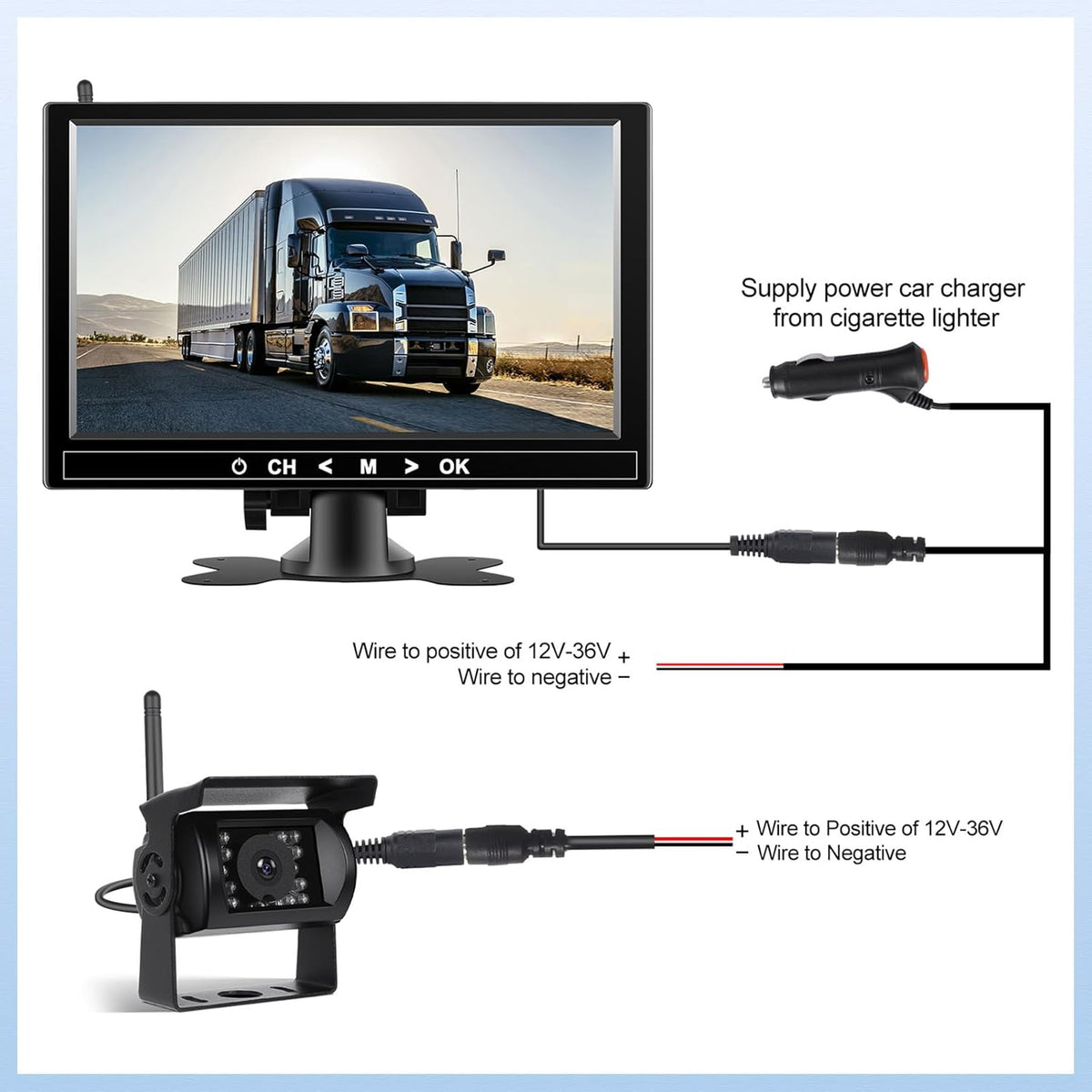 1080P Wireless RV Backup Camera System,9 Inch Reverse Camera Monitor for 4 Channels with IP69 Waterproof Night Vision Backup Camera Front Rear View Camera for Truck/RV/Van/SUV/Pickup