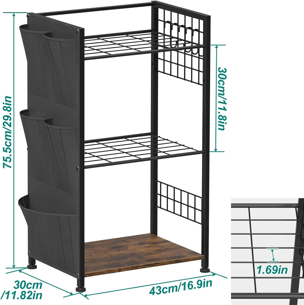 YBING Garden Tool Organizer, Yard Tool Stand with Side Storage Pockets, Yard Tower Rack for Garage Storage, Freestanding Tools Organizers and Storage for Shed, Brown