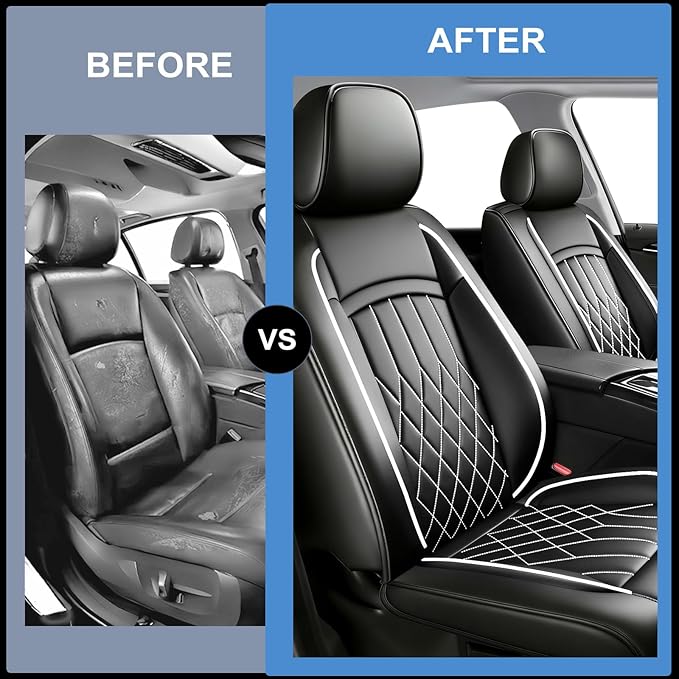 Fit TL Car Seat Covers for Acura TL 2004-2014 - Premium Leather, Waterproof, All-Weather, Airbag Compatible, Anti-Slip, Breathable, Easy Install, Seat Protectors, Full Set, Whiteline