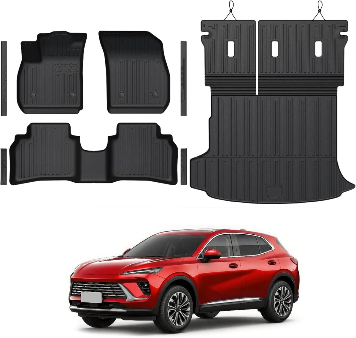 Floor Mats Set for Buick Envision 2021-2025 Accessories, Full Coverage All Weather Floor Mats Cargo Mat with Backrest Protectors & Door Sill Guards
