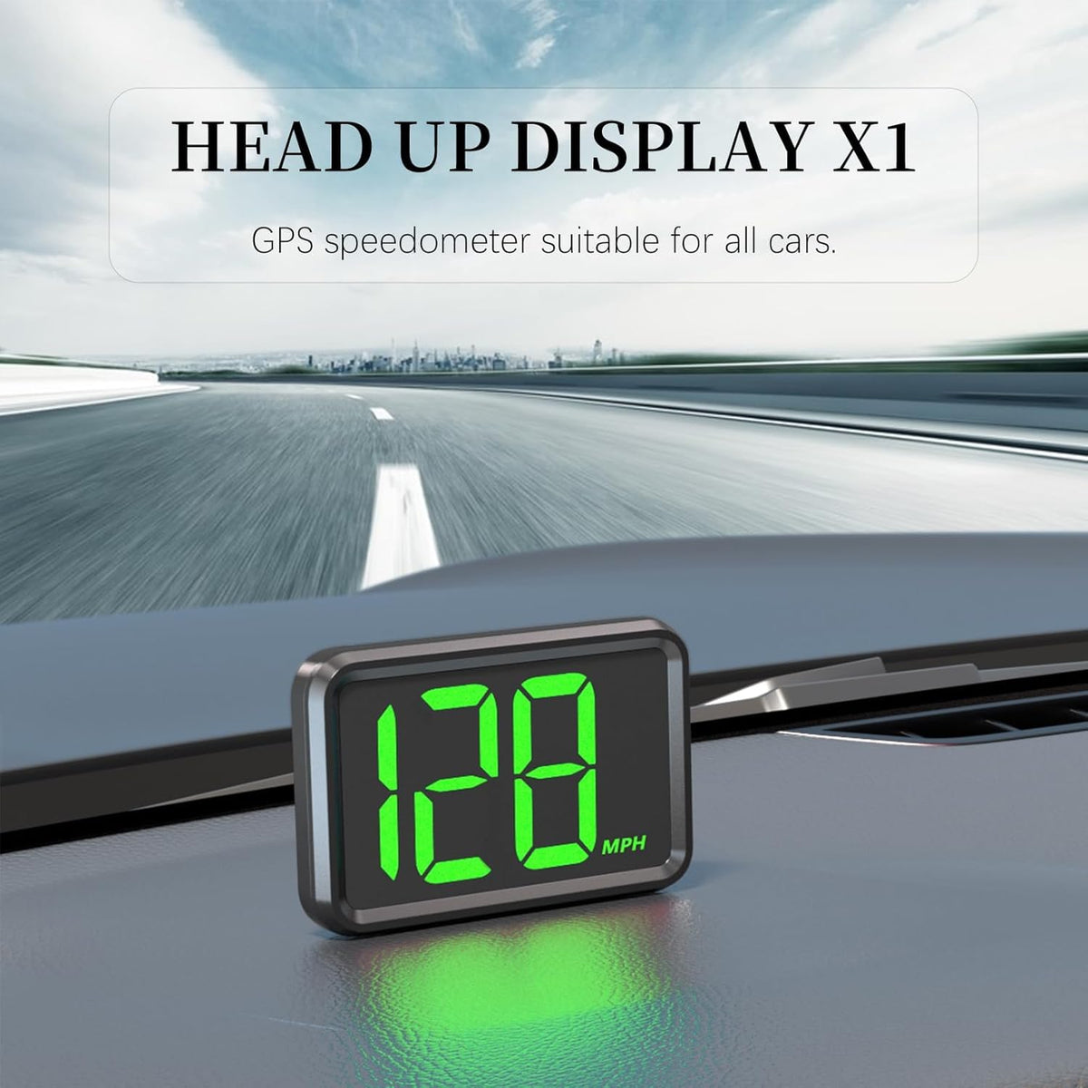 GPS Digital Speed Meter with MPH, Car Head Up Display for All Cars, USB Cable Plug & Play (X1-Green-New)