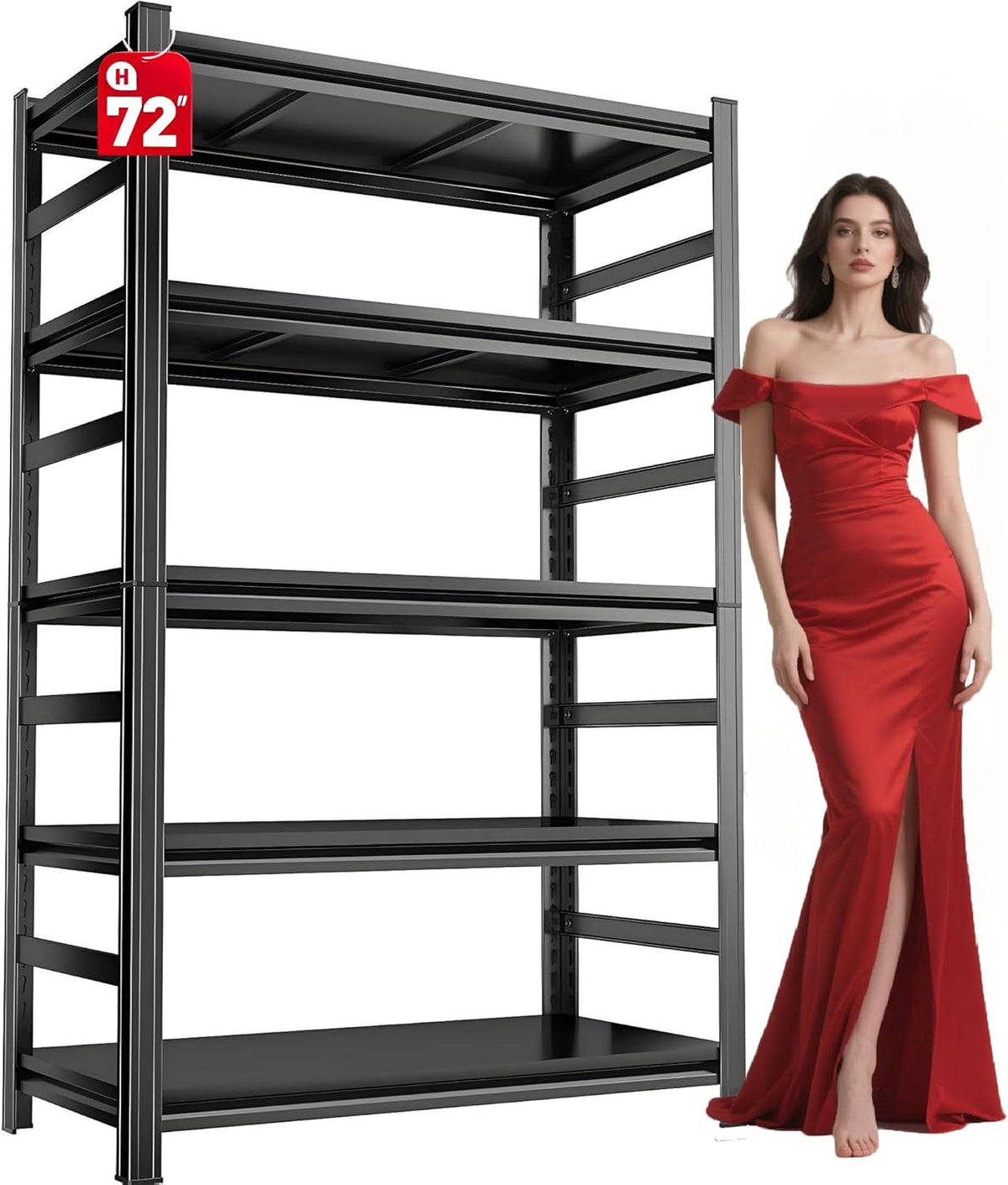 72" H Garage Shelving 5 Tier Shelving Unit, 3500Lbs Adjustable Metal Garage Storage Shelves Heavy Duty for Basement, Warehouse, Kitchen, Pantry (71.18'H X 35.43''W X 15.75''D)