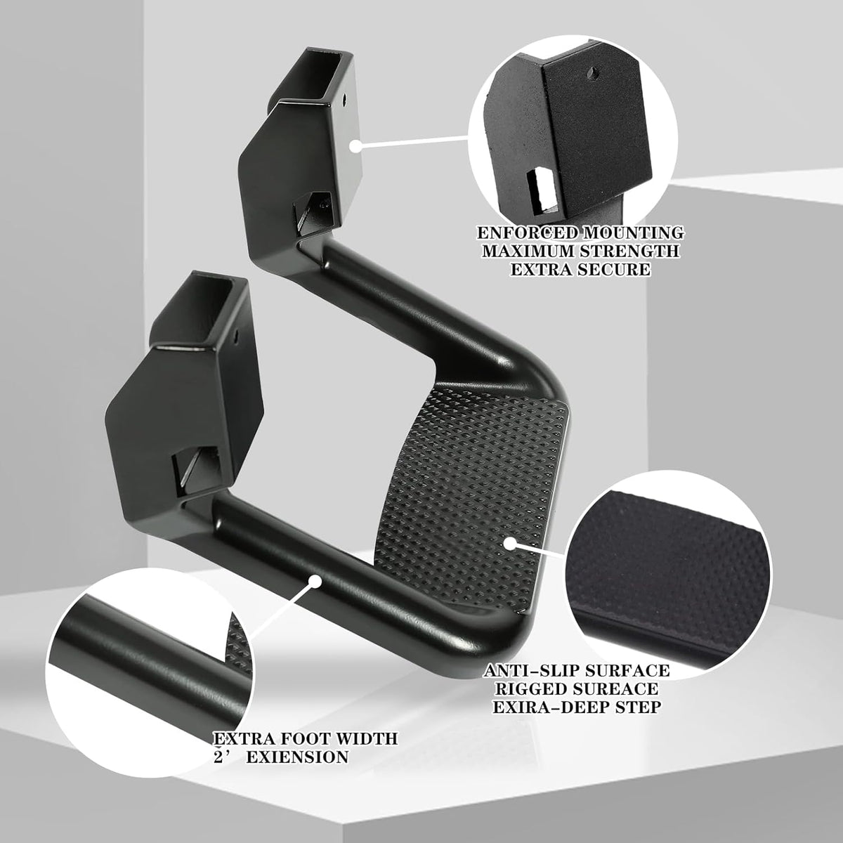 RULLINE Black Powder Coated Truck Side Step Set - 4 Pieces (1 Pair) with Mounting Brackets - Compatible with Chevy (Chevrolet), Ford, Toyota, GMC, Dodge RAM, and Jeep Trucks