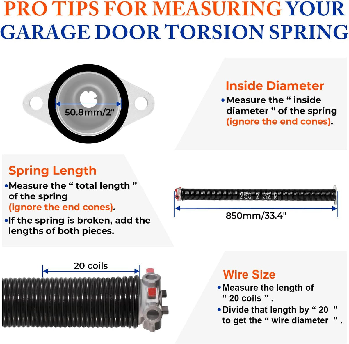 Pair of 2" Garage Door Torsion Springs (0.250'' X 2‘’ X 32‘’) with Non-Slip Winding Bars & Gloves, Heavy-Duty Replacement, 18,000 Cycles, High Precision Electrophoresis Black Coated