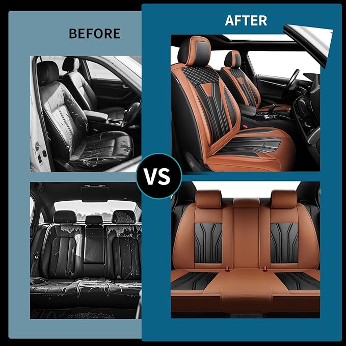 Fit Sonata Car Seat Covers Premium Leather for Hyundai Sonata 2007-2025 2026. Waterproof， Breathable, Scratch-Resistant & All-Weather Seat Cushion Protector（Full Set,Brown&Black