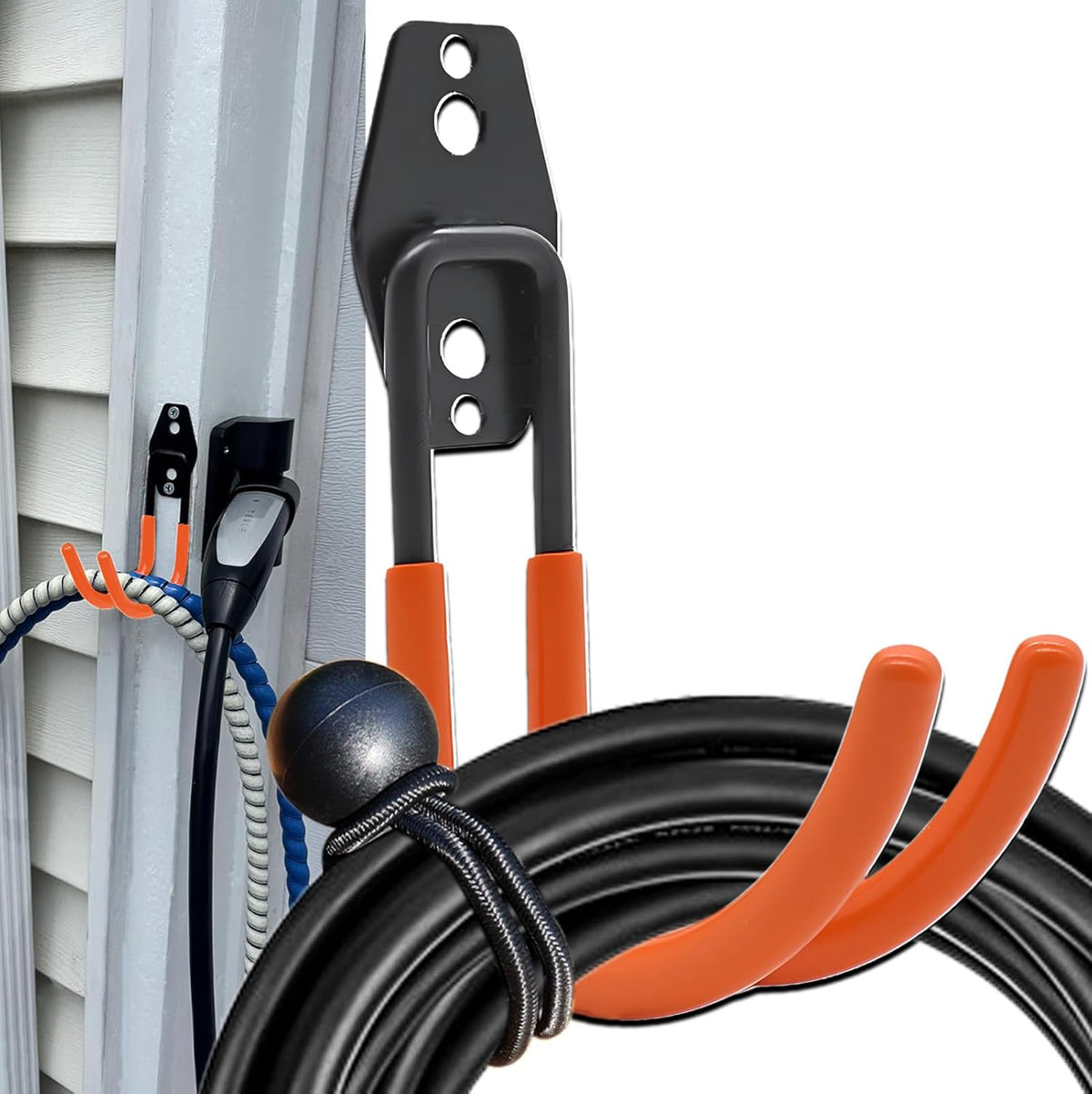 Tesla Charger Holder Wall Mount EV Charger Holder, Tesla Charging Cable Organizer J1772 J-Hook Cord Hanger for All Electric Vehicle Mobile Connector Organizers