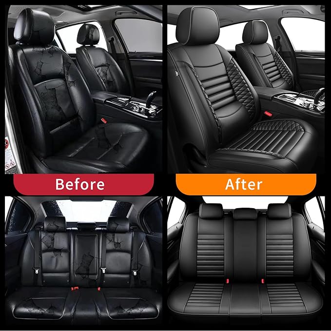 Fit Elantra Car Seat Covers for Hyundai Elantra 2017-2024 2025 2026 - Upgraded Premium Waterproof & Breathable Leather, Airbag Compatible, All-Weather Seat Cushion Protector (Full Set, Black)